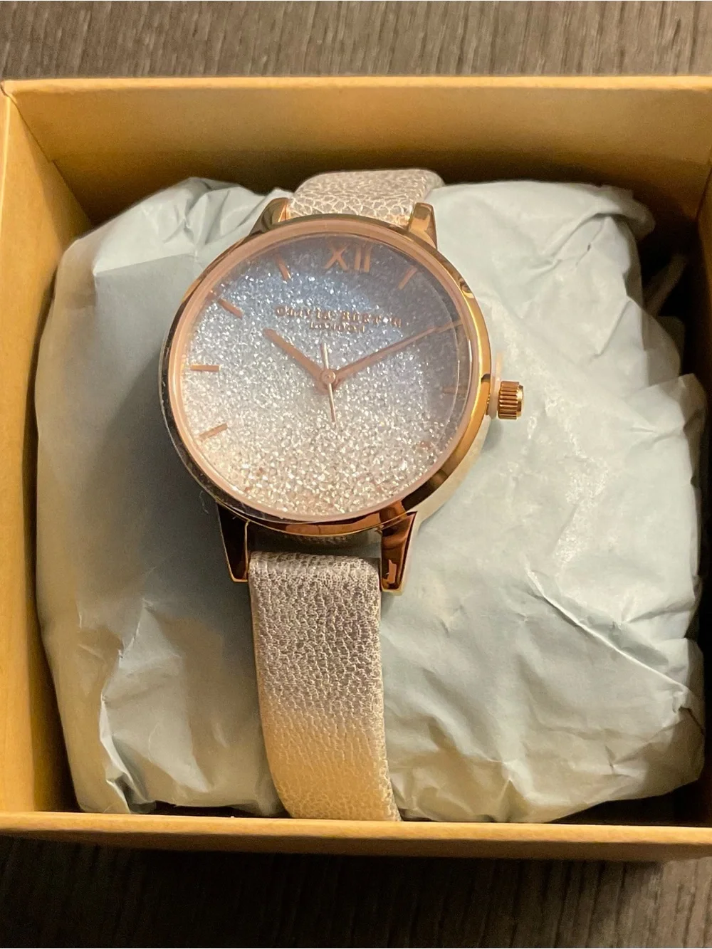 OLIVIA BURTON Rose Gold Case with Blush-Peach Glitter Dial Watch
